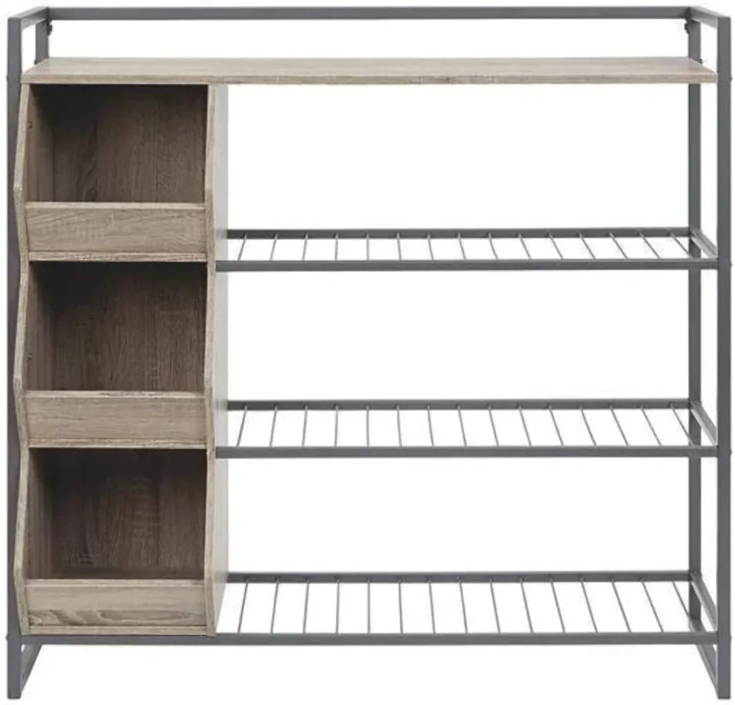 Shoe Rack, Shoes Rack with Storage Cubbies, 3-Tier, for Entryway, Closet, Hallway, Living Room, Shoes Organizers