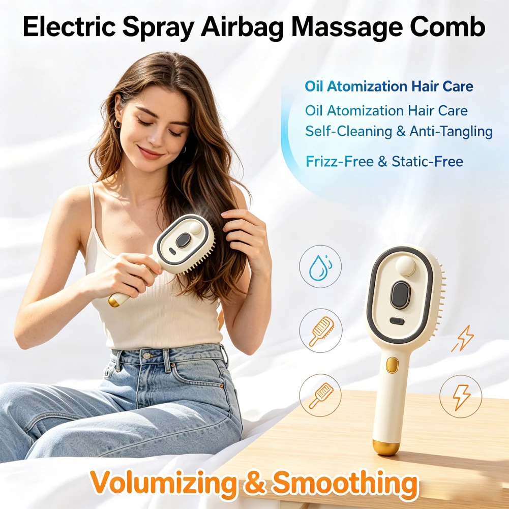 Electric Steam Brush with Water Spray Rechargeable Steams Hair Straightener for Detangling Smoothing Styling & Frizz Control