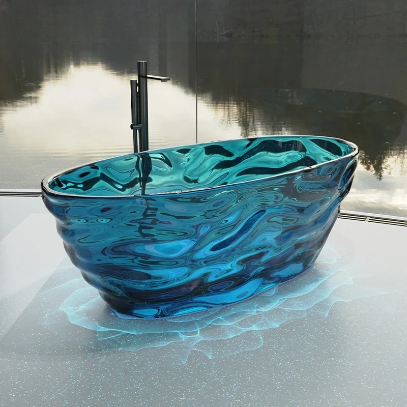 

Прозрачная хрустальная смоляная ванна с водной рябью, встроенная литье, отдельно стоящий искусственный камень, высокий смысл