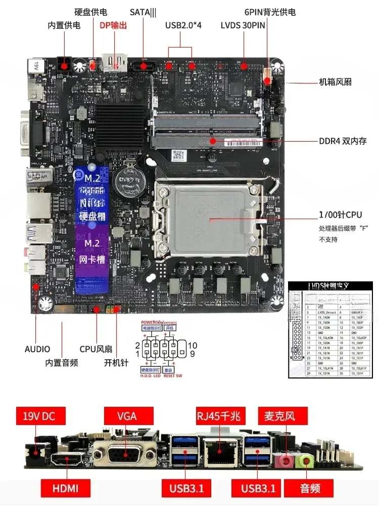 The new H610-AIO  motherboard, 12th generation, 13th generation, 1700-pin HTPC mini mainframe all-in-one DP