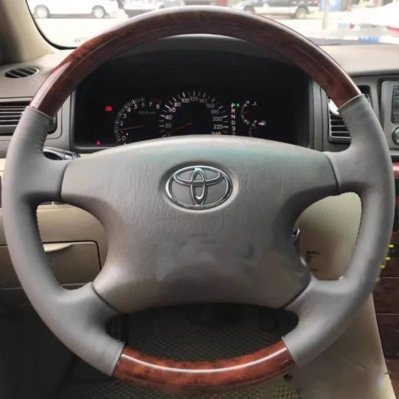 100%Fit For Toyota Land Cruiser Prado 120 2004-2007 Tacoma 2005-2011 Hand Stitched grey Genuine Leather Car Steering Wheel Cover