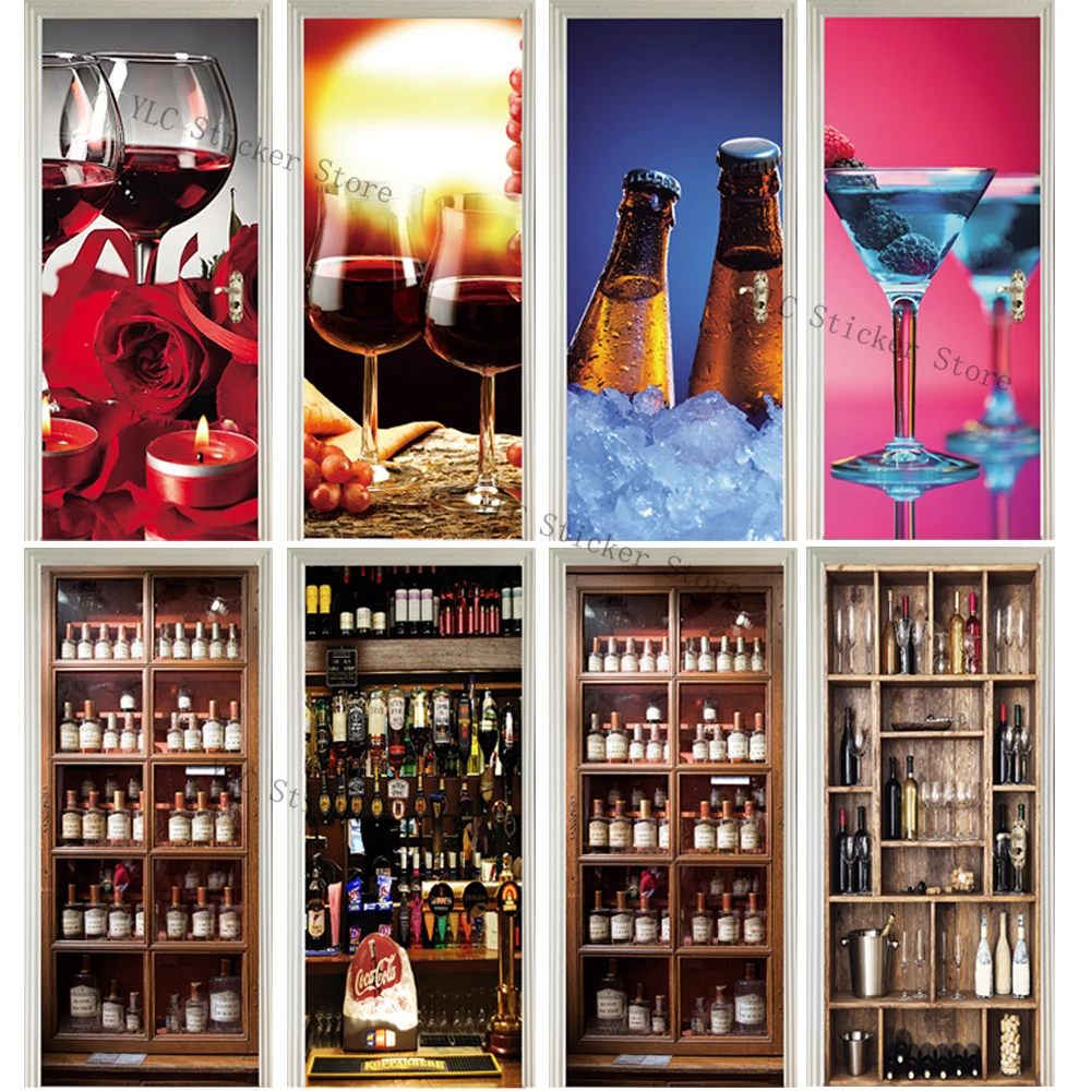 Red Wine Glass Wine Cabinet Door Sticker Waterproof Wallpaper Removable Natural Diy Murals for Home Decor Wallpaper Poster