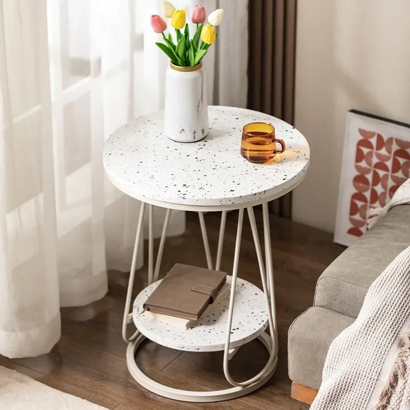 

-Italian Style Side Table, Sofa, Side Cabinet, Homestay Small Round Table Creative Designer, Minimalist Cream Style Coffee Shop