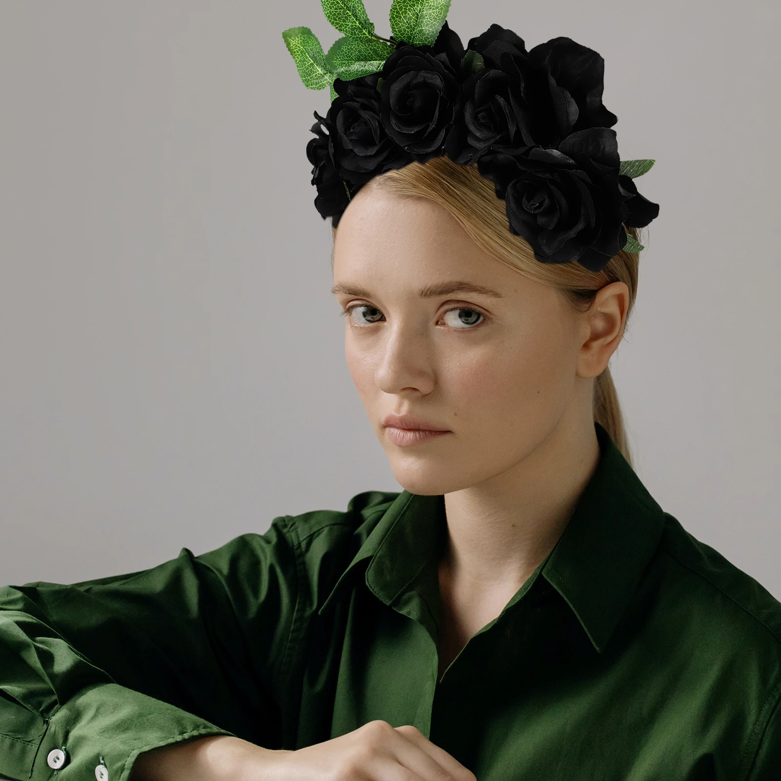 

Rose Headband Costume Party Accessory Halloween Flower Decorate Simulation Hair Decoration Hoop Fabric Elegant