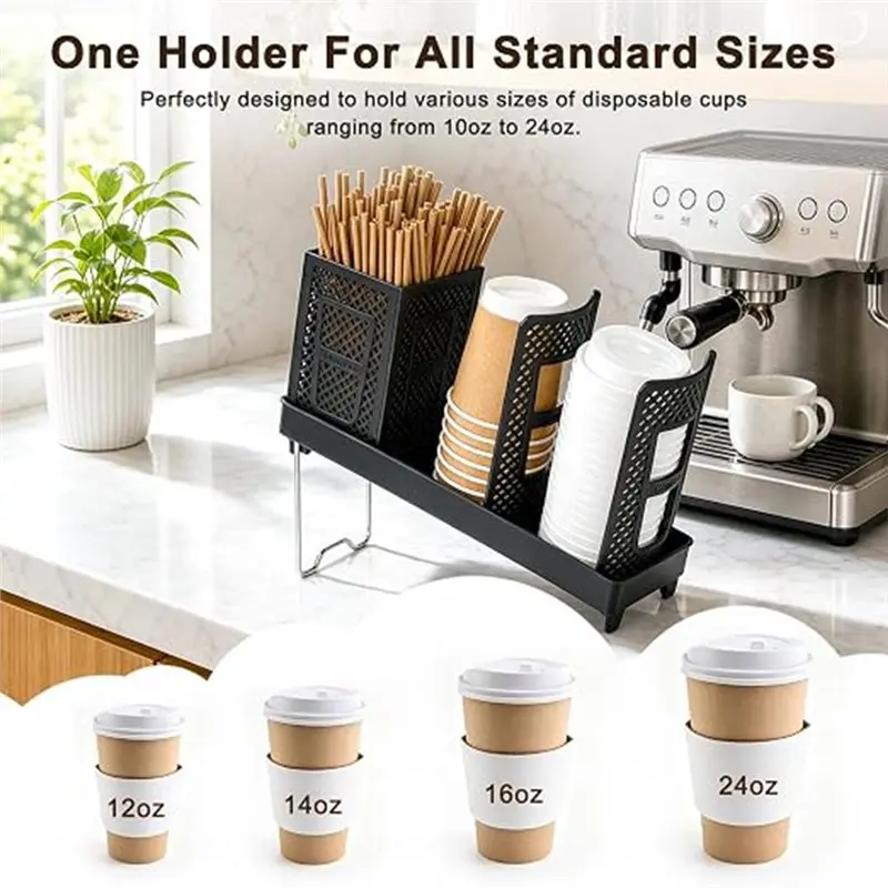 NEW HOT In Stock-Cup Dispenser Countertop Organizer 3-Compartment Rack Space-Saving Countertop Organizer