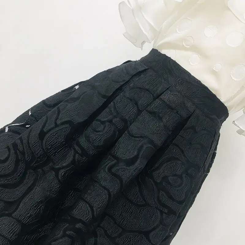 Organza Skirt Puffy Skirt Summer Style Slim Mid-length Mesh Hollow Embroidered Pure Black Pleated Umbrella Skirt