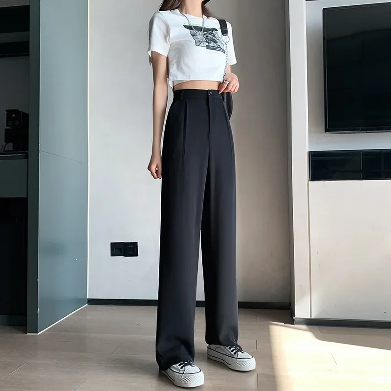 Casual High Waist Loose Wide Leg Pants for Women Spring Autumn New Female Floor-Length White Suits Pants Ladies Long Trousers