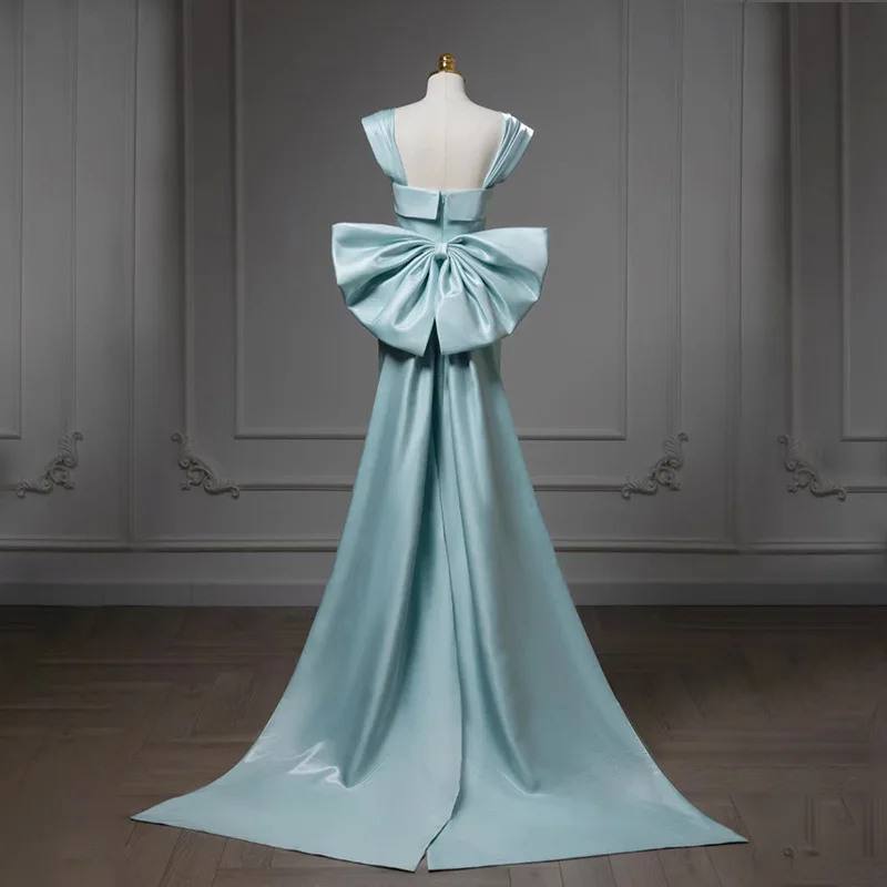 Sukienki wieczorowe Bankiet Eleganckie Lekki luksus Niszowe Satynowe Z odkrytymi ramionami Na przyjęcie roczne Elegancka sukienka na przyjęcie Duża kokarda