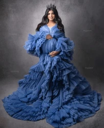 Extra Puffy Tulle Maternity Dresses for Photo Shoot Ruffles Tiered Pregnancy Women Baby Shower Party Gowns Sleepwear Long Robes