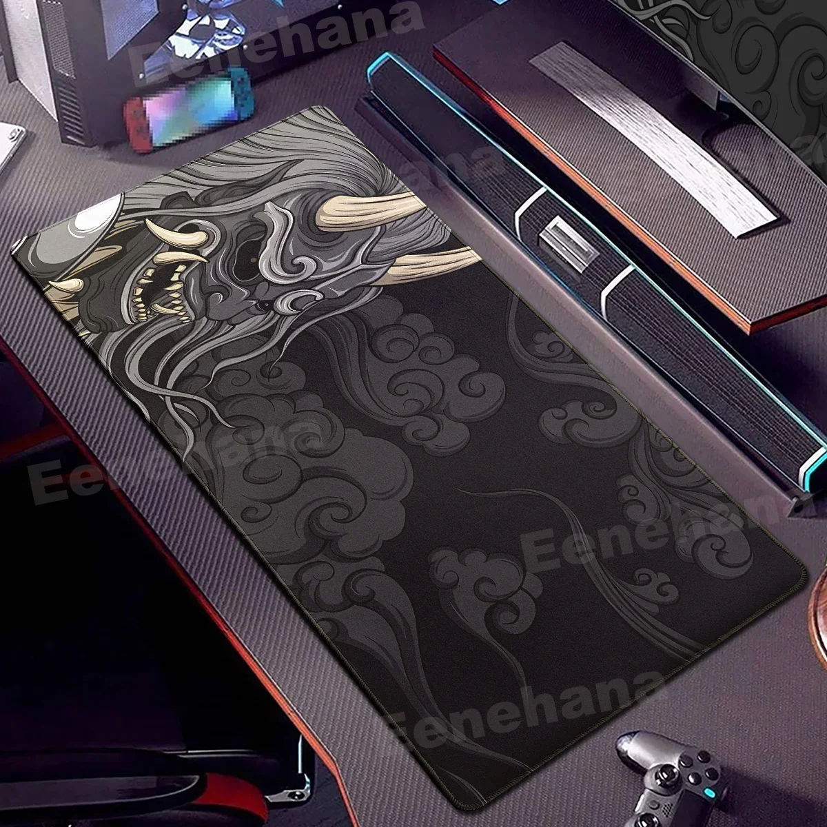 Black Ghost Face Non-slip Mouse Pad Gamer Desk Mat HD Print Japanese Samurai Devil Mask PC Gaming Accessories Computer Table Pad