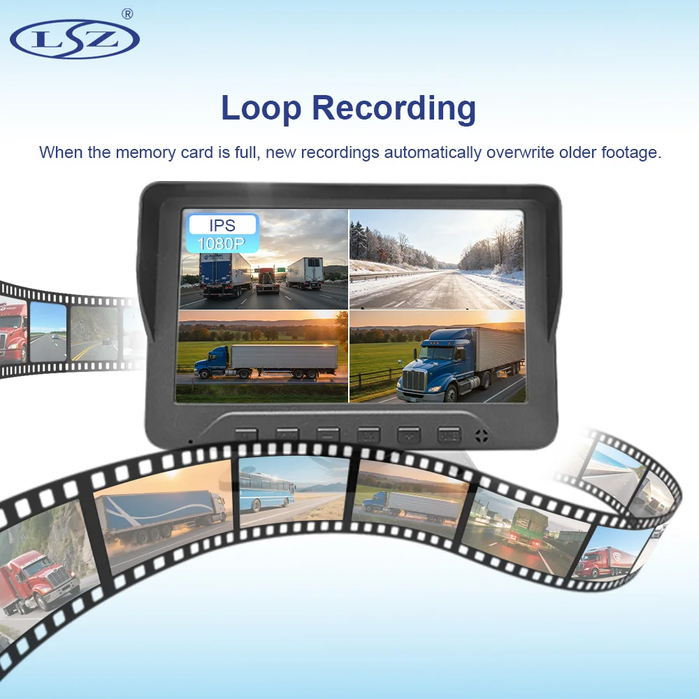 AHD Car Monitor 7 Inch LCD Sunvisor 4CH Recording BSD Blind Spot Monitor Professional