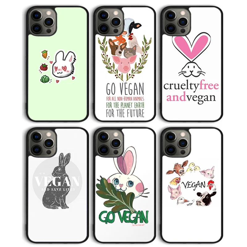 VEGAN QUOTES Rabbit LOVE VEGGIE Phone Case For iPhone 16 15 SE2020 14 Plus Cover For Apple 12 13 mini 11 Pro Max XS XR Coque