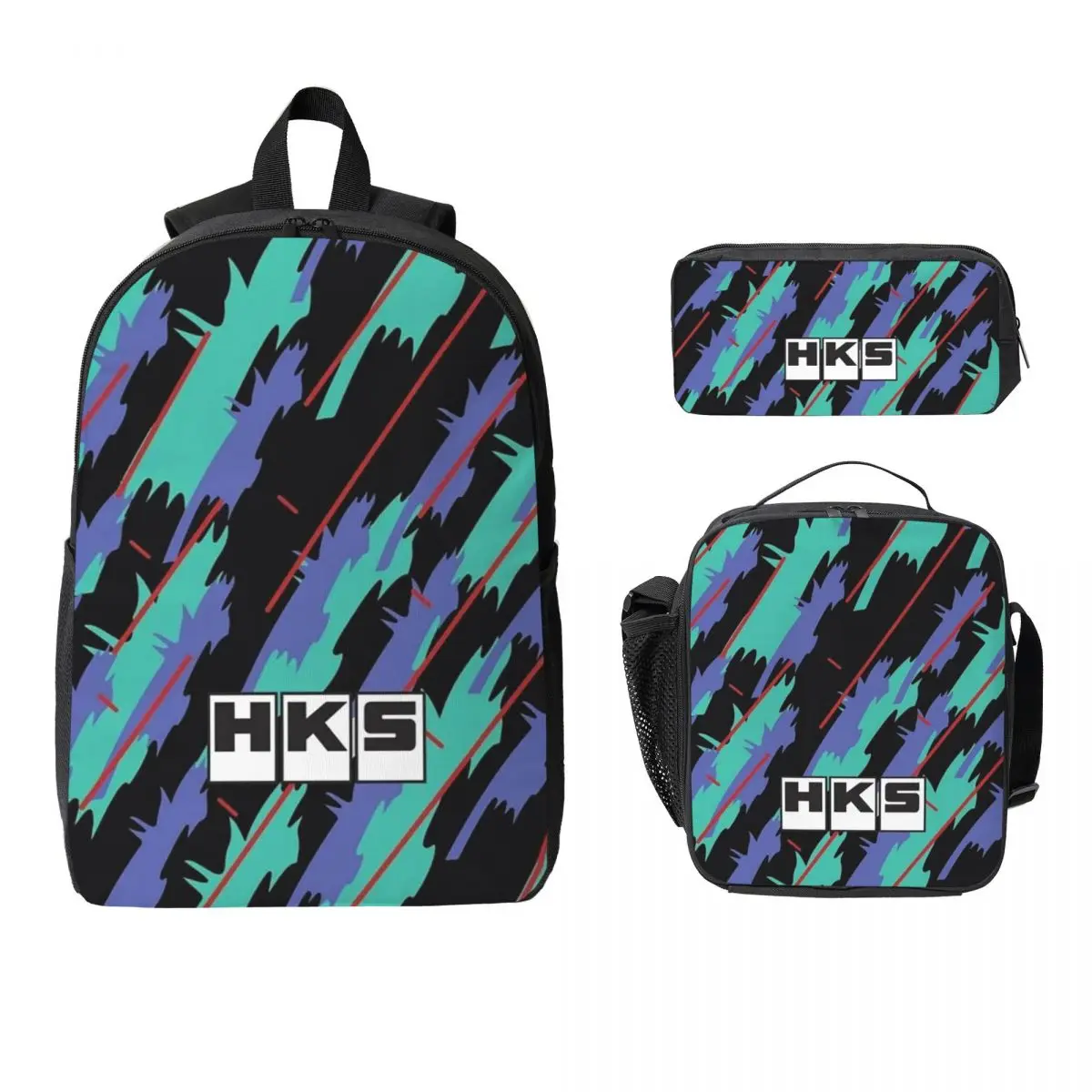

HKS Backpack Boys Girls BookBag School Bag Computer Shoulder Bags 3ps Insulated Lunch Bag Pencil Case