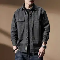 American Retro Workwear Men's Outerwear Trendy Brand New Long Sleeved Shirt Loose Hunting Outfit Handsome Shirt for Men
