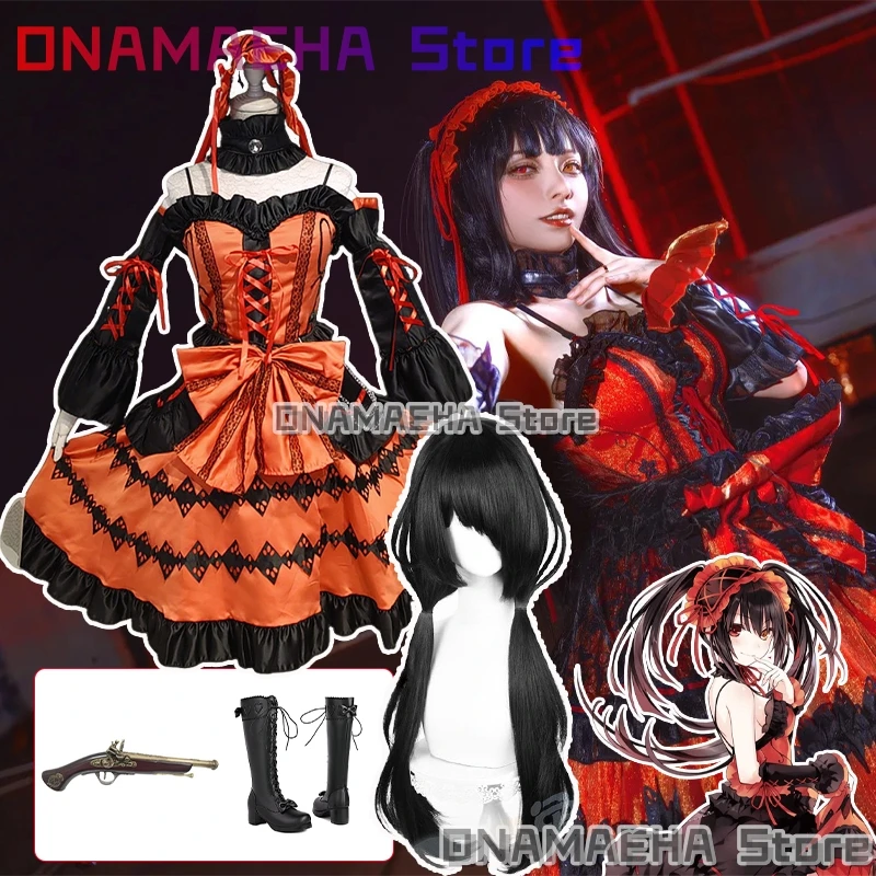 

Аниме DATE A LIVE Tokisaki Kurumi Косплей Костюм Необычные готические Лолиты Платье принцессы Наряд Хэллоуин Маскировка для взрослых женщин
