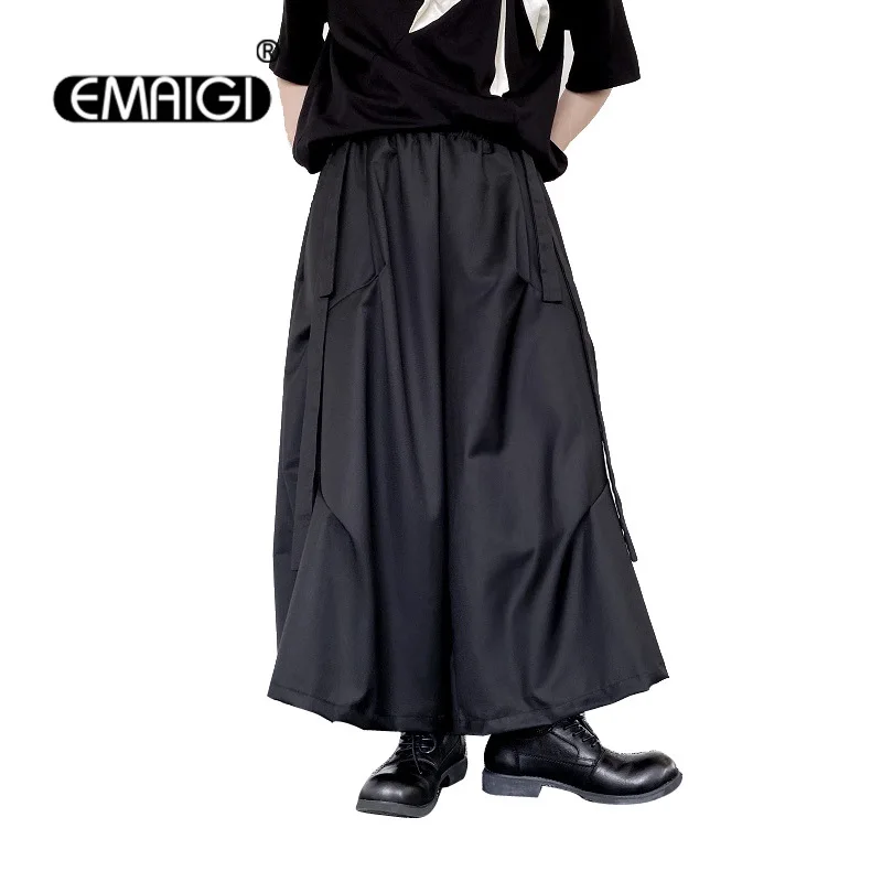 

Men Women Dark Black Fashion Japan Harajuku Streetwear Loose Casual Wide Leg Kimono Skirts Pants Couple Gothic Pants Trousers