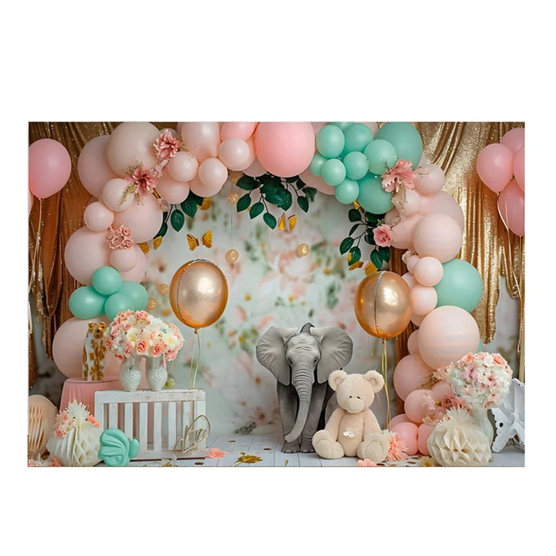 

210X150cm Children's Forest Animal Birthday Background Cloth Party Balloon Photography Background Cloth Party Decor Durable , A