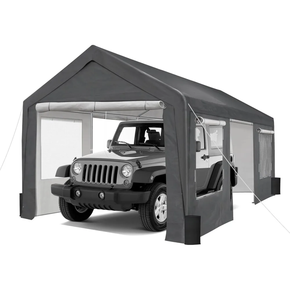 

Upgrade 10' x 20' Heavy Duty Carport Extra Large Outdoor Shelter with Roll-up Ventilated Windows & Side Doors, Portable
