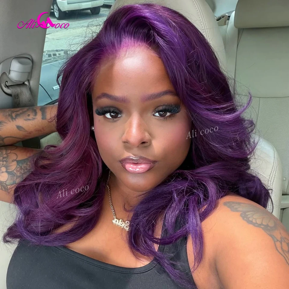 

180 Density 13X4 13x6 Dark Purple Colored Body Wave Lace Front Wigs Human Hair Pre Plucked Lace Frontal Wigs For Women 5x5 Lace