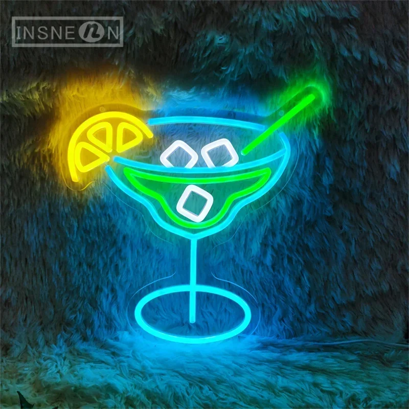 Cocktail Glass Neon Signs USB Acrylic LED Light For Bedroom Wall Decoration Bar Restaurant Nightclub Birthday Party Neon Signs