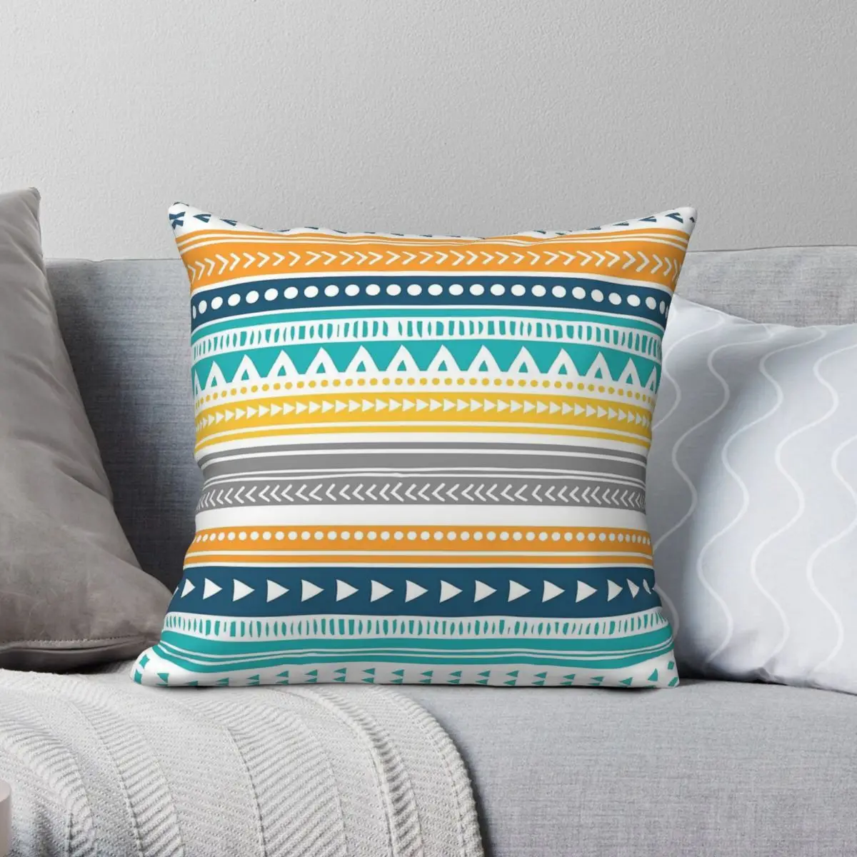 Orange Yellow Blue Tribal Square Pillowcase Polyester Linen Velvet Pattern Zip Decorative Pillow Case Home Cushion Cover