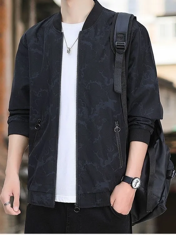 

Durable Windproof Baseball Collar Jaet Men's Slim Fit Faionable Versatile Spring Autumn Workwear Outerwear Youth Polyeste...