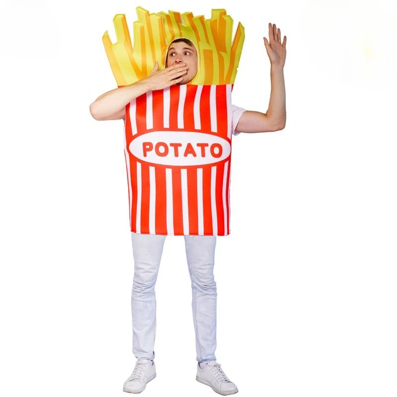 Halloween French Fries Costume Adults Jumpsuit Hamburger Cosplay Outfit Funny Food Party Dress Up Fast Food Performance Comedy view 2