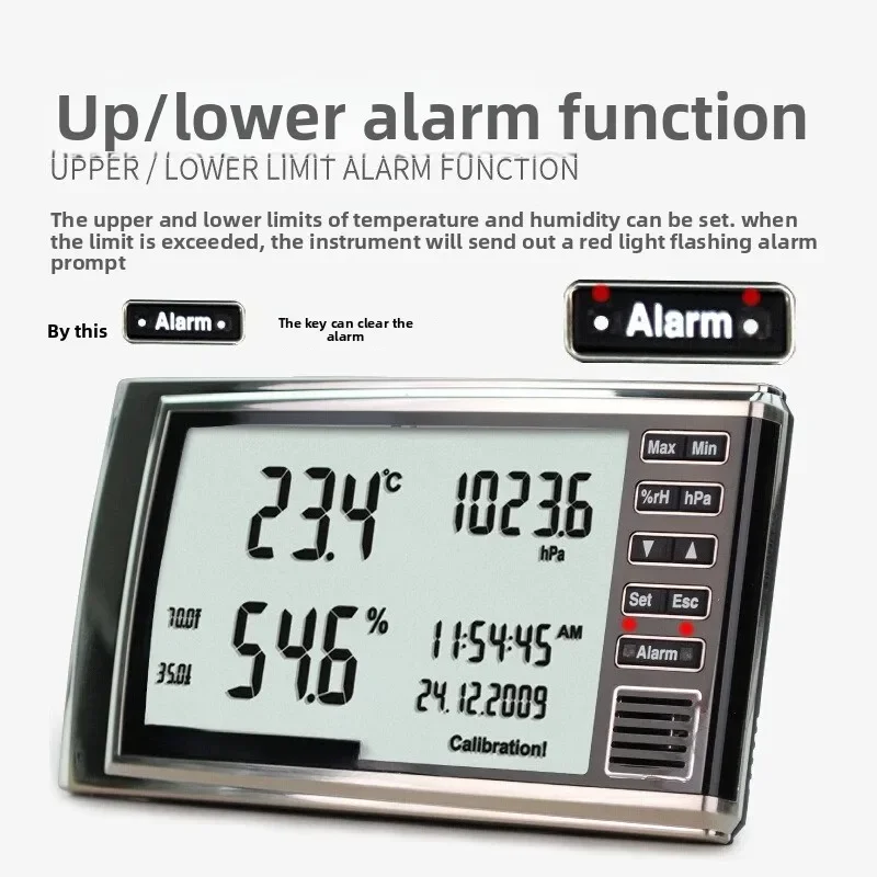 Atmospheric Pressure Gauge Temperature And Humidity Desktop Wall Mount Indoor Climate Monitor with Large Clear Display