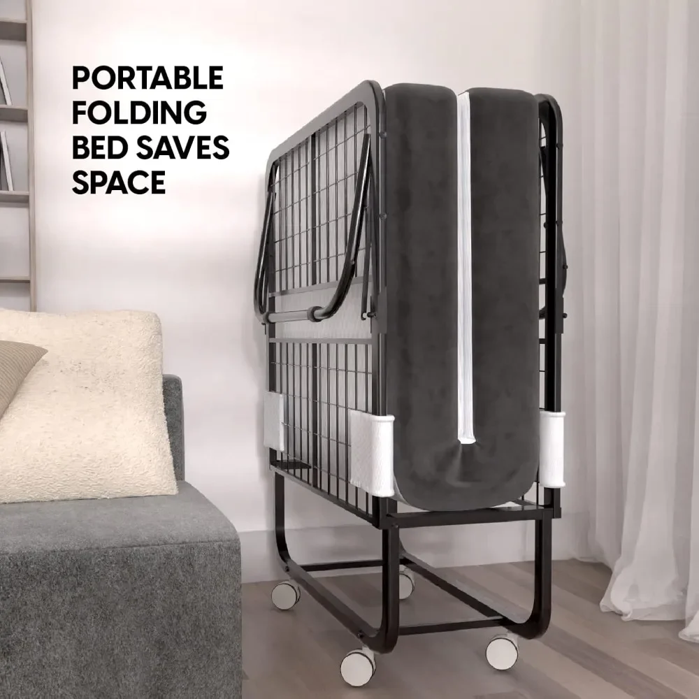 

Folding Bed with Mattress, 75x31 Cot Size Frame, Portable Rollaway Guest Bed with 5-inch Memory Foam Mattress