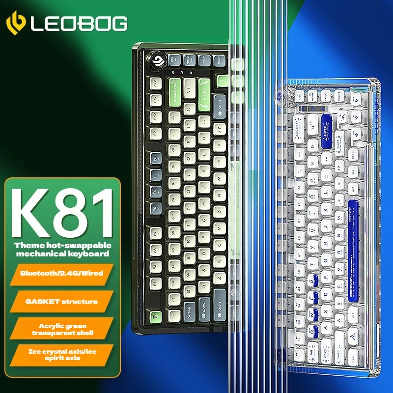 Leobog K81 Tastiera da gioco meccanica wireless Connessione tripla modalità wireless e cablata Struttura della guarnizione del layout al 75% Spina calda Rgb