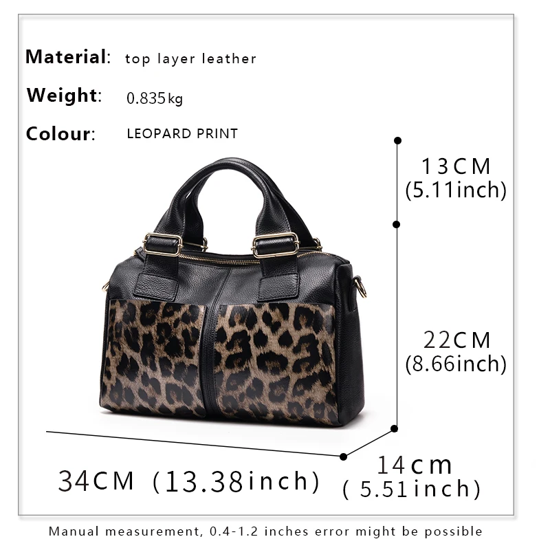 Aidrani Fashion Leopard Pattern Genuine Leather Women\'s Bag Large Capacity Women\'s Handbag Cowhide Multi functional Shoulder Bag