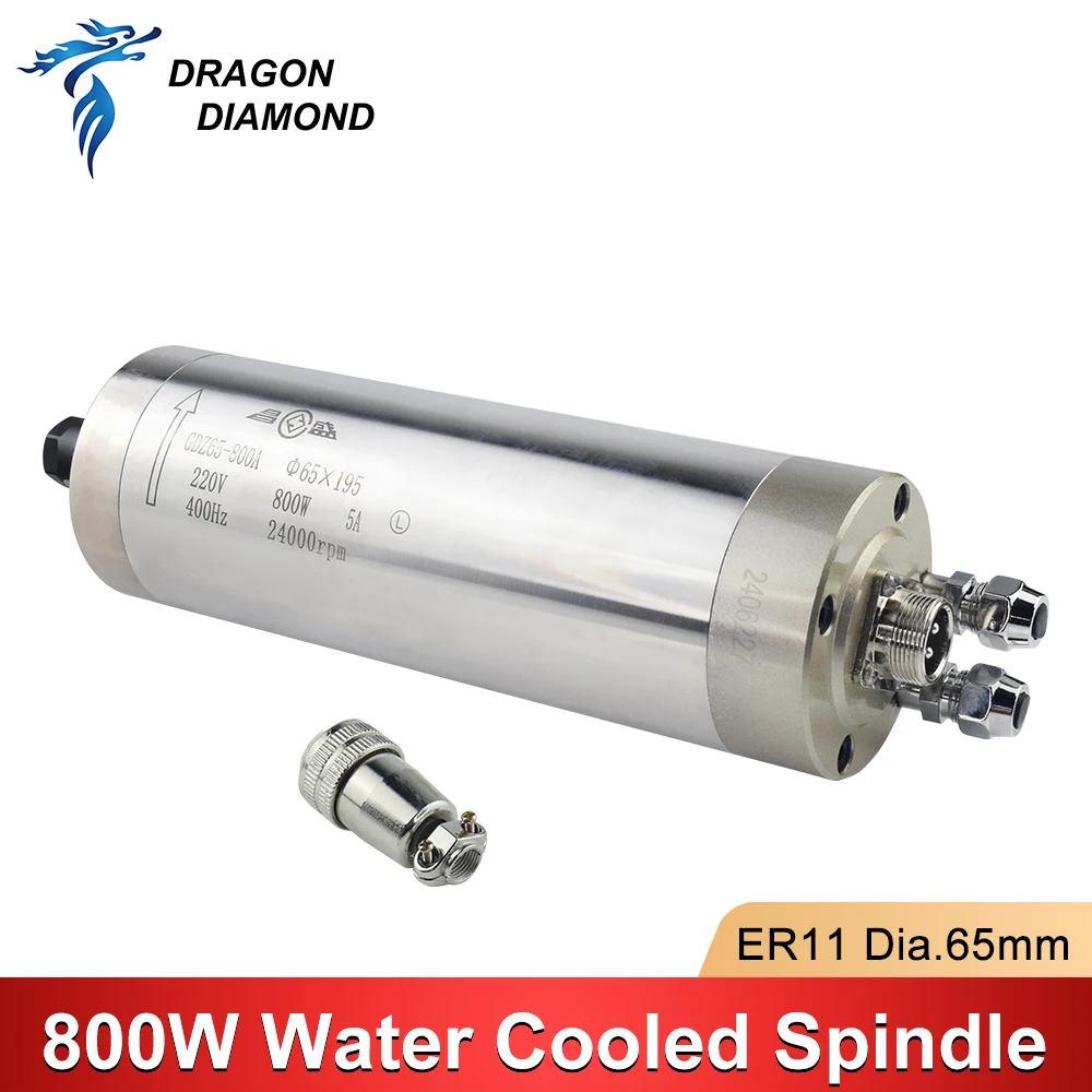 800W Water Cooled Spindle Motor ER11 Diameter 65*195mm 2/4 Bearings 220V For CNC Engraving Machine
