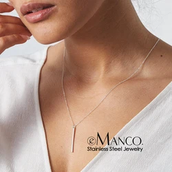 eManco Trendy Stainless Steel Y-Shaped Glossy Long Pendant Necklace Thin Chain Necklace Minimalist Bar Necklace