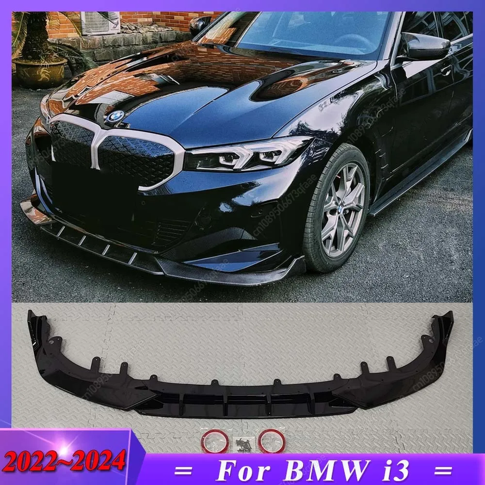 

For BMW i3 2022 2023 2024 Black / Carbon Look MP Style 3Pcs Car Front Bumper Lip Diffuser Spoiler Splitter Cover Body Kit Tuning