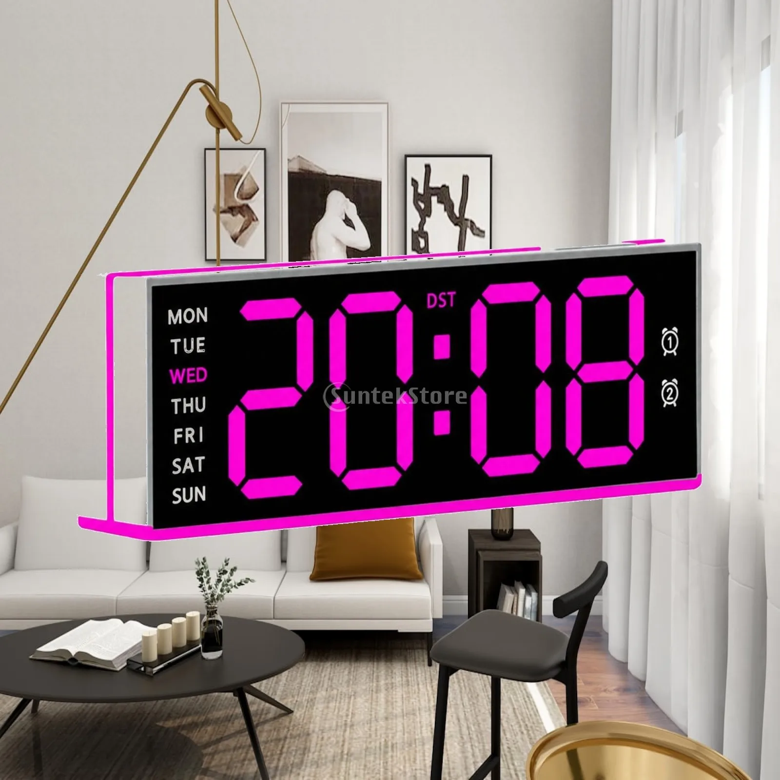 Desktop Electronic Clock with Organic Glass Face LED Display for Home Office Shelf Bedside Table