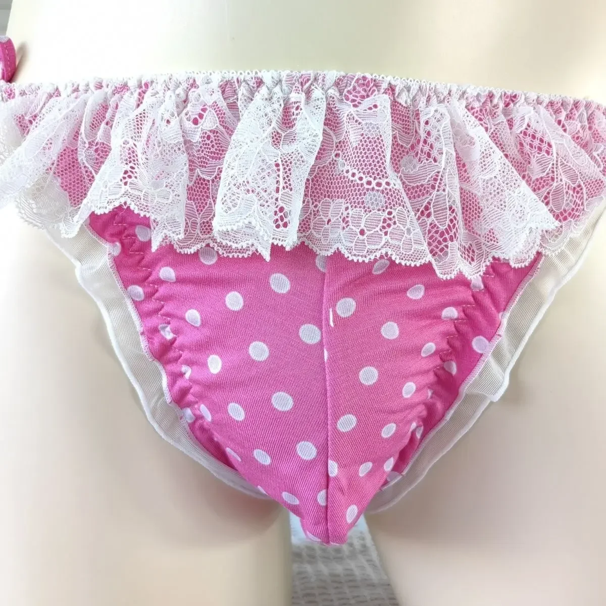 Man's Pink Dots Lace Hem Bondage Sexy  cross-dressing tomboy Cosplay Live Show Costumes BF Gift Harajuku