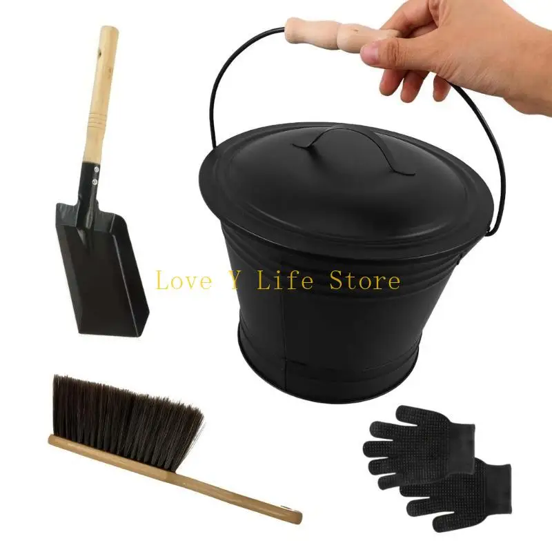 

L74C 4 упаковки, набор для чистки каминов от золы, долговечность, оцинкованные утюги, ведро, лопата, щетка, перчатки для очагов