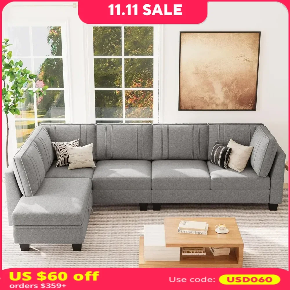 

Sectional Sofa with Reversible Chaise L Shaped Sofa Sectional Couch with Convertible Storage Ottoman 4 Seater Couch