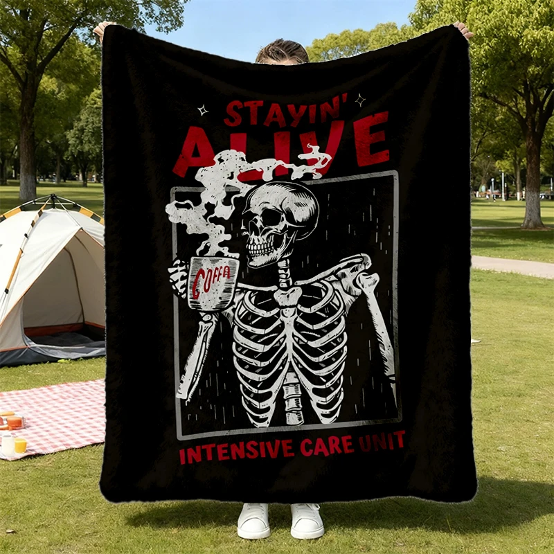 ICU Nurse Intensive Care Unit Flannel Blanket Halloween Flannel Throw Skeleton Cozy Blanket Critical Care Nurse ICU Rn
