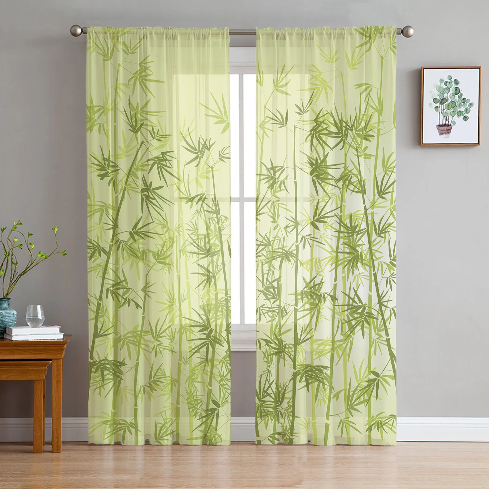 

Green Bamboo Forest Window Treatment Tulle Modern Sheer Curtains for Kitchen Living Room Bedroom Curtains Decor