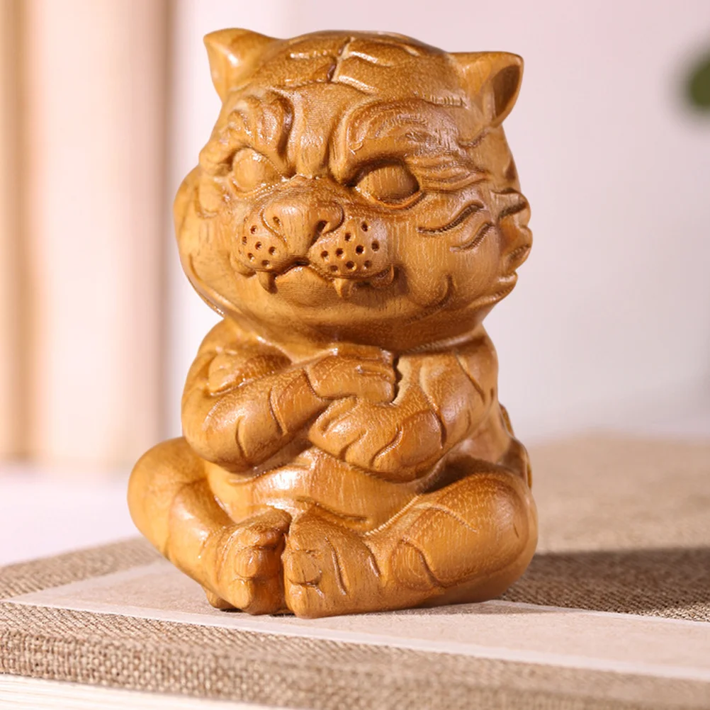 

Wood Carved Tiger Ornament Quality Wooden Handicraft Bonsai Desktop Decor Tiger Handicraft Decoration Wooden Craft