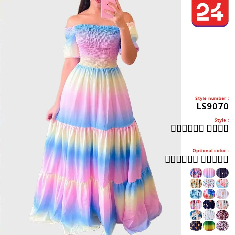 Faionable Stampa floreale One oulder Gonna a trapezio a vita alta da donna in tessuto di poliestere No Sve Commute Sle Dr