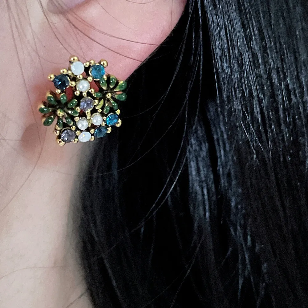 Korean Sweet Cute Flower Stud Earrings For Women Vintage Antique Gold Color Rose Daisy Earrings Bridal Wedding Jewelry Gifts
