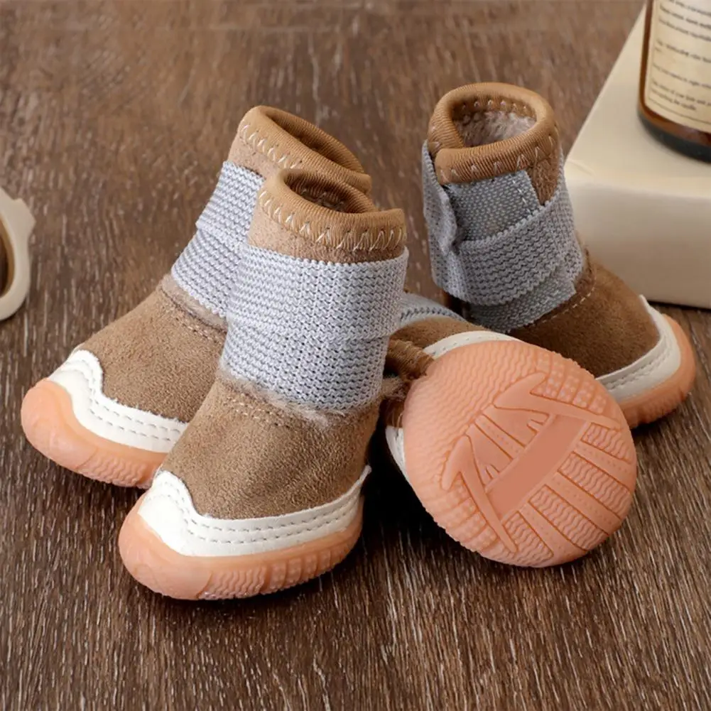 Lightweight Puppy Shoes Dog Boots for Winter 4pcs Dog Snow Boots with Fleece Lining Anti-skid Warm Paw Protectors for Outdoor