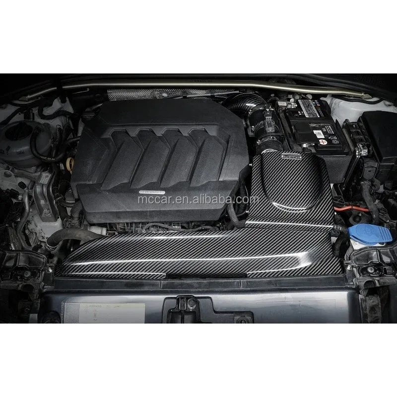 Collettore di aspirazione dell'aria in vero carbonio con risposta più veloce per Audi A3 2.0T 2017+ Sistema di aspirazione dell'aria fredda versione da corsa