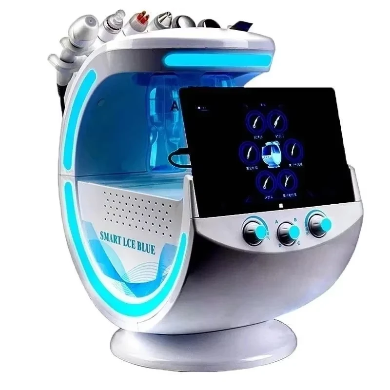 Smart Ice Blue Beauty Items Multifunction Ultrasonic Aqua Skin Scrubber Dermabrasion Hydra Skin Facials Machine with Analysis