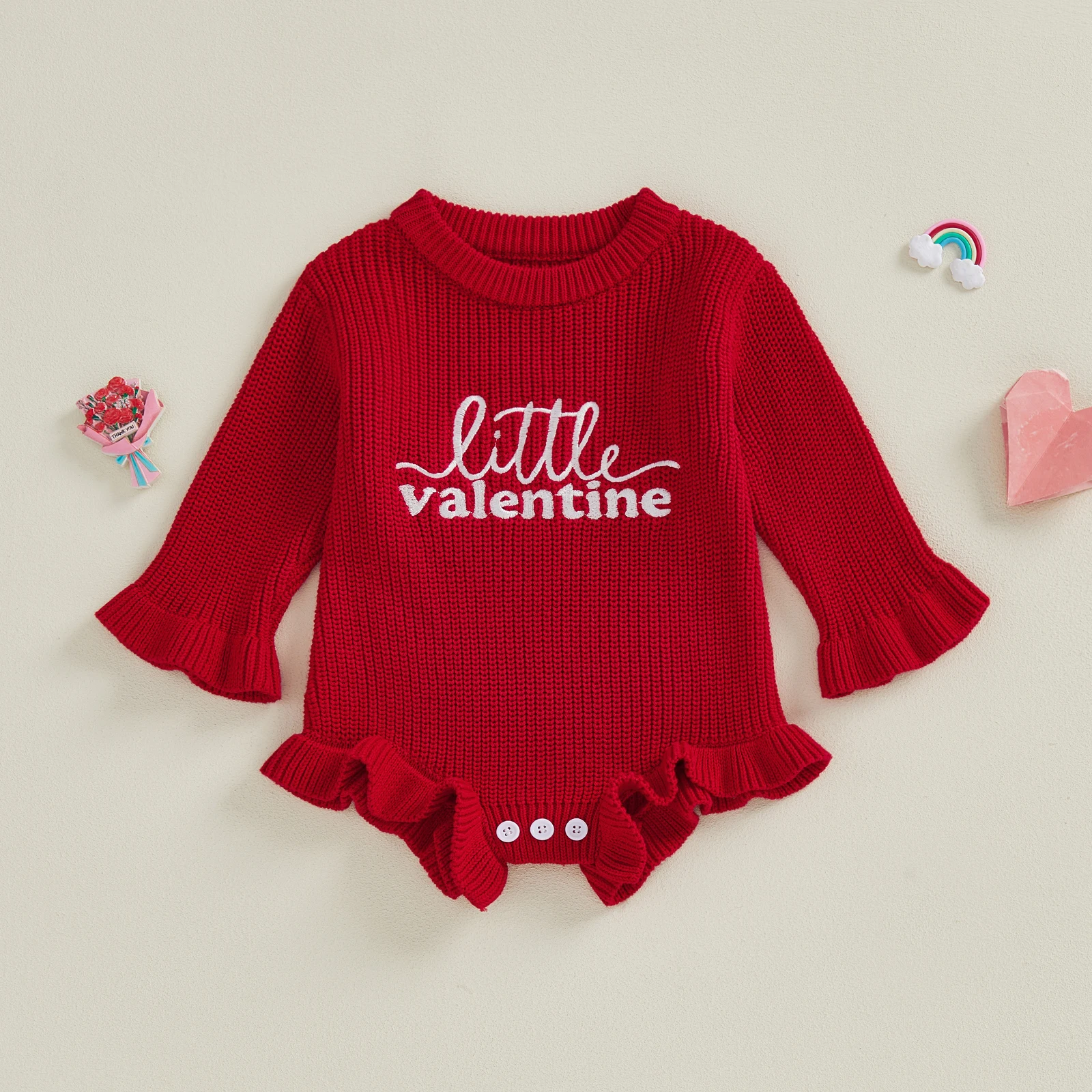 

Adorable Baby Girls Rompers with Cute Heart Print and Ruffle Sleeves for Valentine s Day Celebration - Soft and Stylish