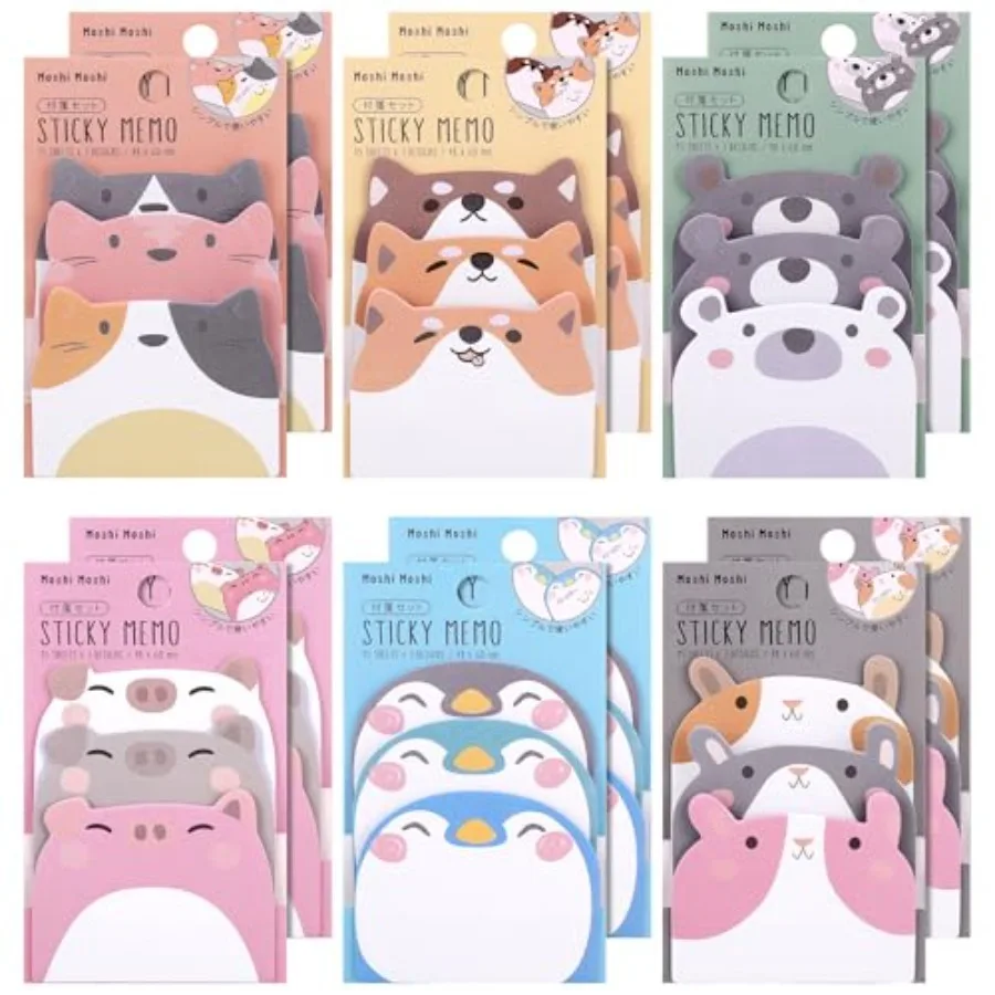 

Cute Sticky Notes, Pack 540 Sheets Mini Kawaii Cartoon Animal Sticky Notes, Animals Shape Cartoon Notes Self-Stick Memo Pads, P