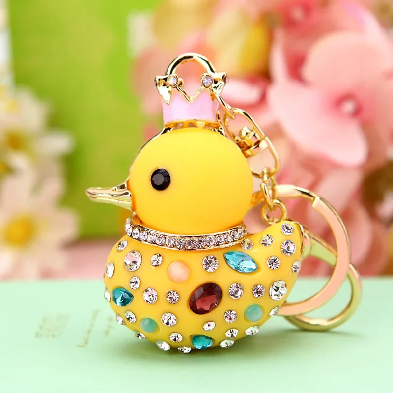 False  Gem Yellow Duck Keychain Creative Fashion Cute Metal Duck Pendant Car Phone Bag Gift Ornaments Trinket Llaveros