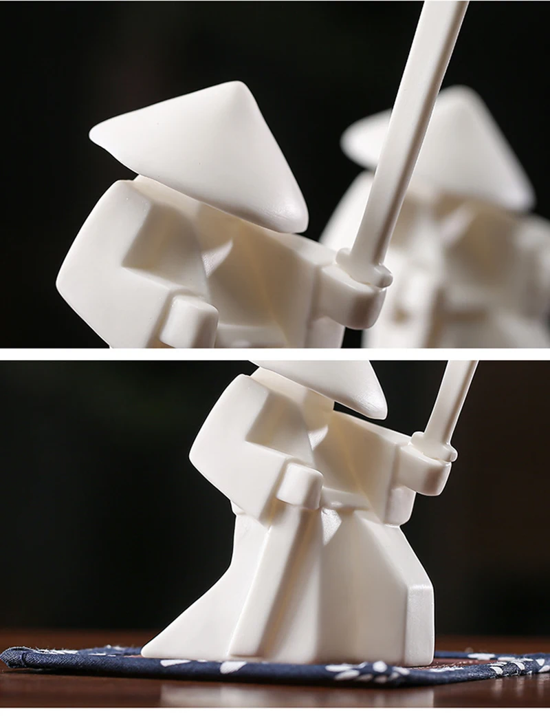 Kreative Weiß Keramik Samurai Figur Blanc De Chine Solide Geometrische Ornament Orientalischen Stil Alte Krieger Zubehör – Detail 9